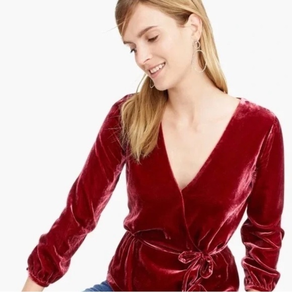 J. Crew Faux-wrap top in drapey velvet | size 00P - Picture 2 of 10